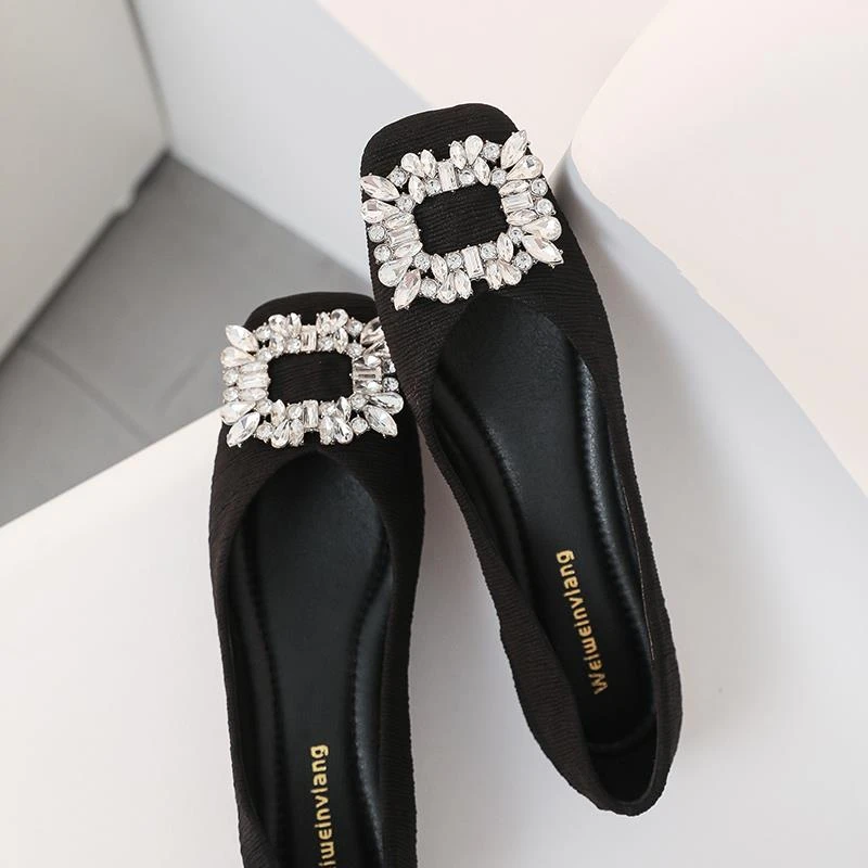 水钻平底鞋女2025新款一脚蹬软底时尚鞋时尚百搭法式方头气质单鞋