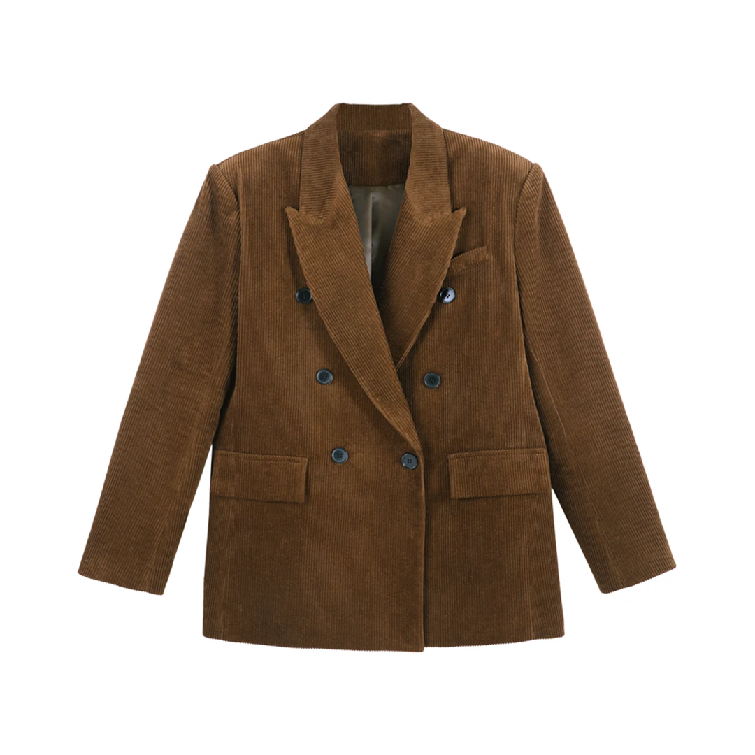 「京京」冬季女装显瘦双排扣灯芯绒修身版型西装外套HBZW800071