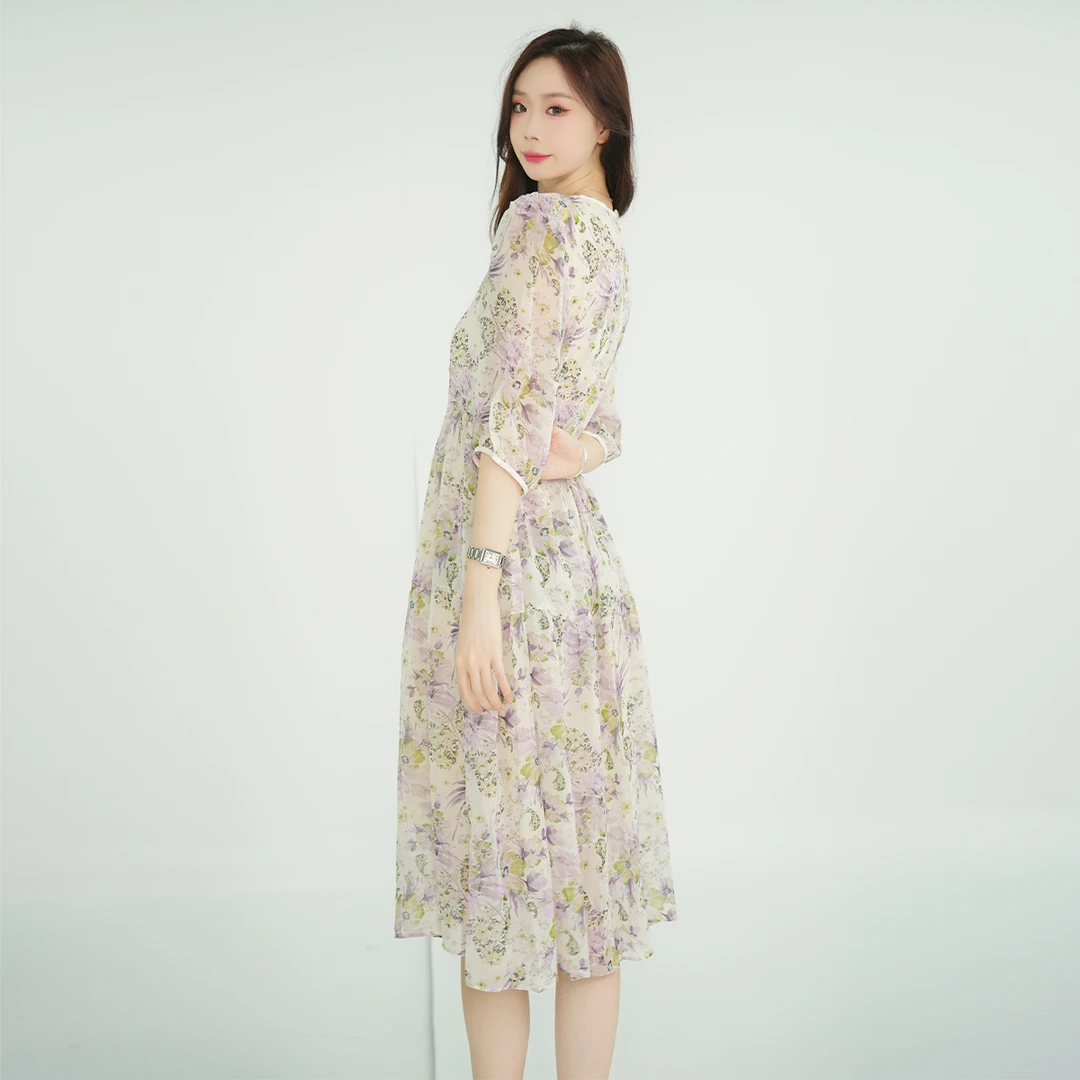 【联想惠甄选】马天奴气质时尚休闲百搭复古印花连衣裙VDSA51DRX0