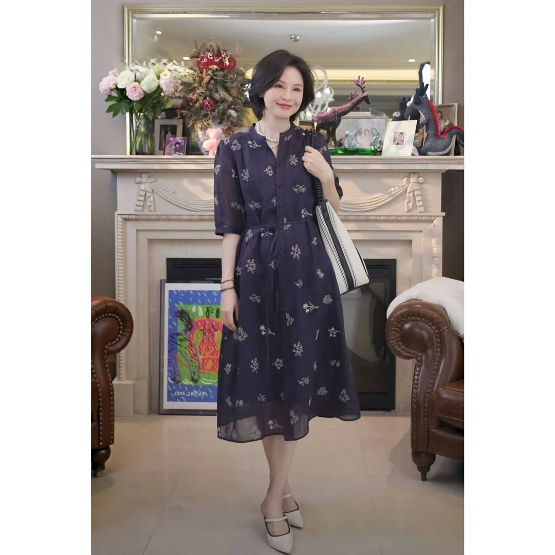 我是摩羯 威斯利花园100支100苎麻法国列维斯14万针刺绣夏连衣裙