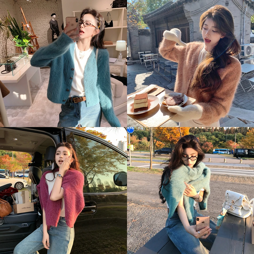 “柔焦小绒毯”高奢秘鲁进口SURI苏力羊驼长毛丰盈蓬松拉毛开衫