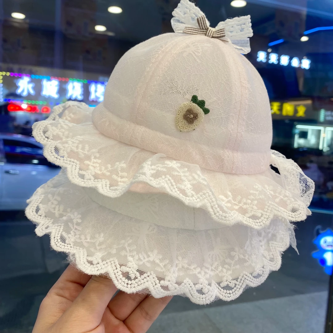婴幼儿渔夫帽夏季网纱渔夫帽薄款女宝宝公主遮阳帽甜美太阳帽薄款
