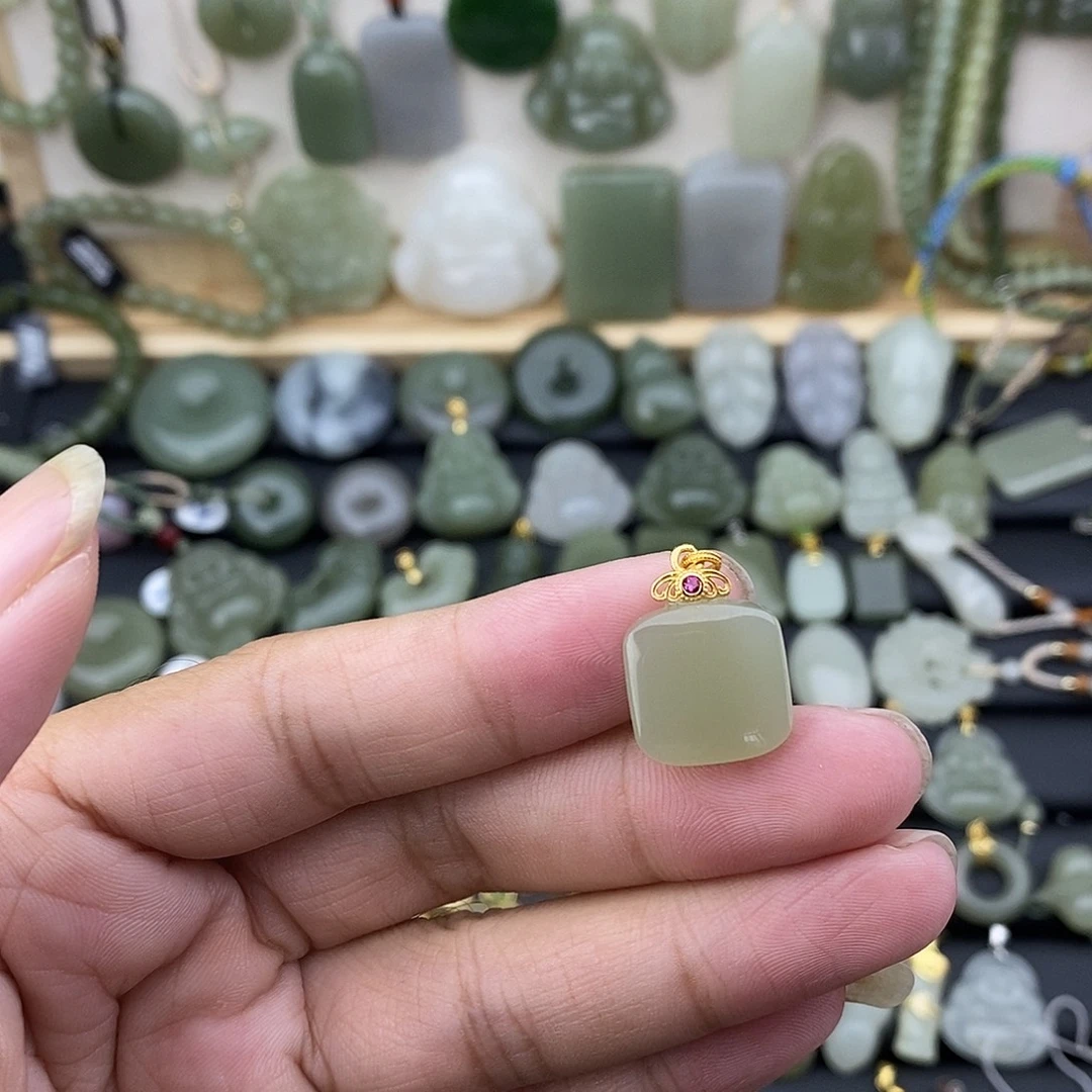 和田玉银S925镶嵌吊坠(不含链)