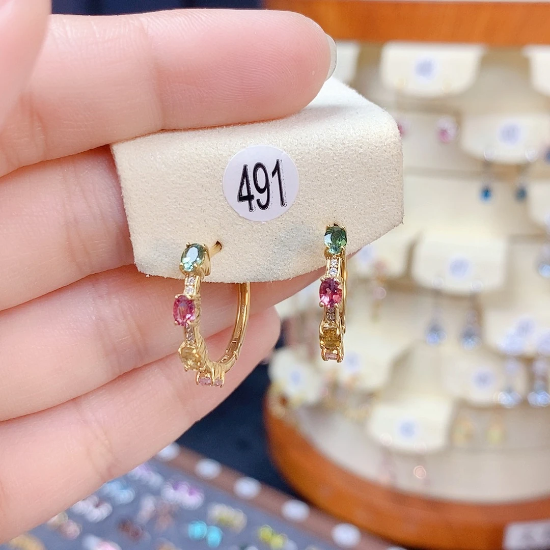 耳饰银S925镶嵌碧玺