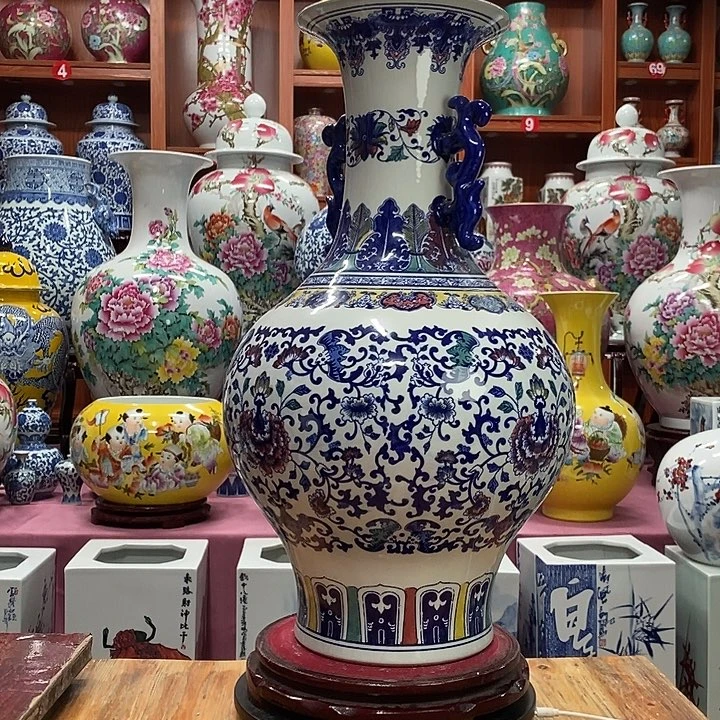 绪***莉景德镇陶瓷手工手绘花瓶摆件