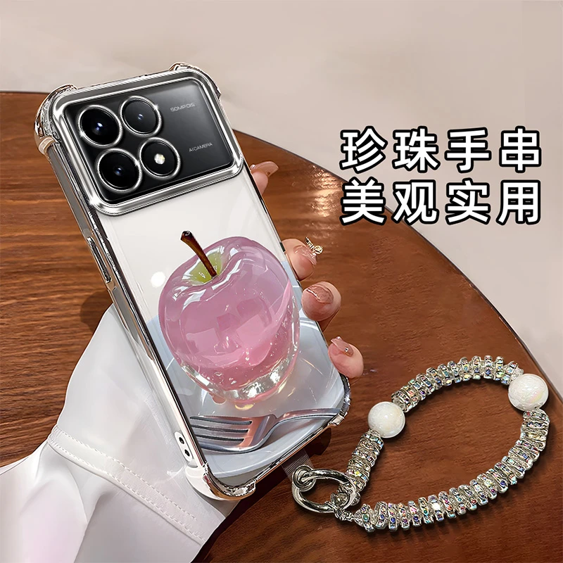 适用于【红米】K70至尊版时尚创意水晶苹果全包电镀四角防摔手机