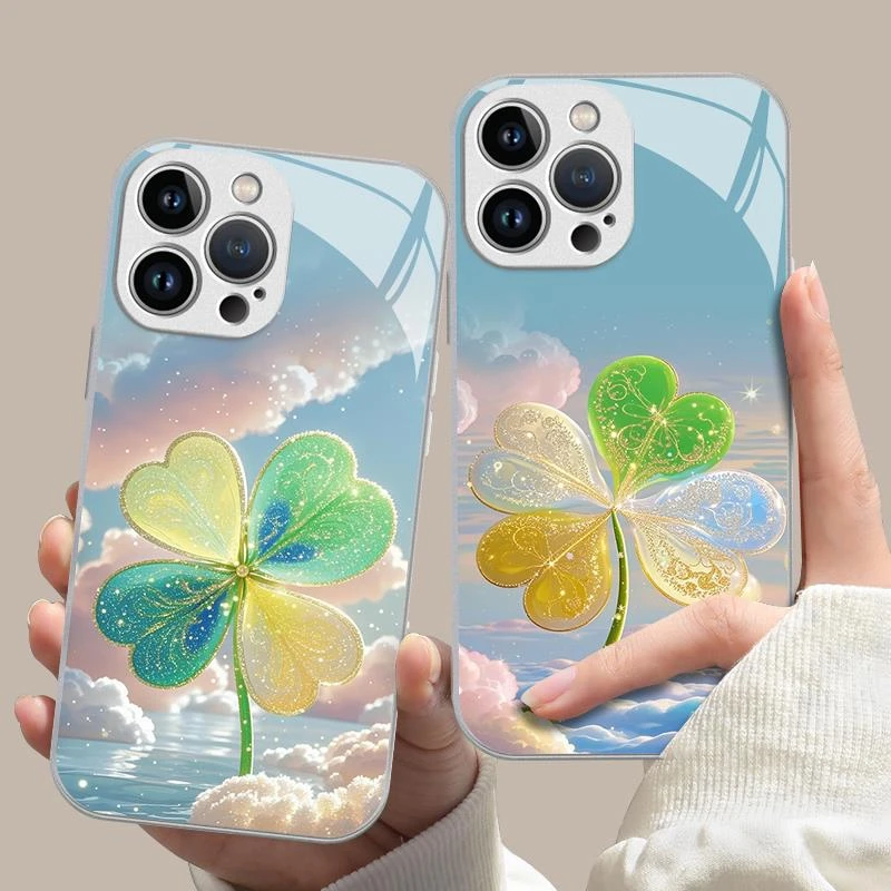 幸运四叶草手机壳苹果16华为mate60好运连连iPhone15promax小清新