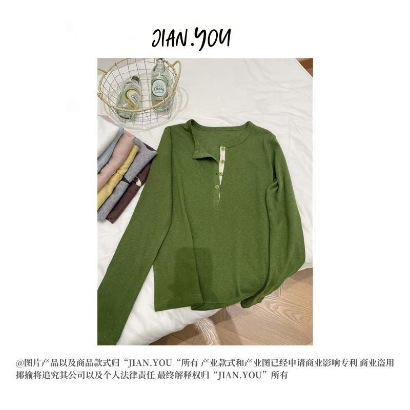 JIANYOU-[法式复古]2025秋季新款半开领时尚百搭洋气T恤FK-25602