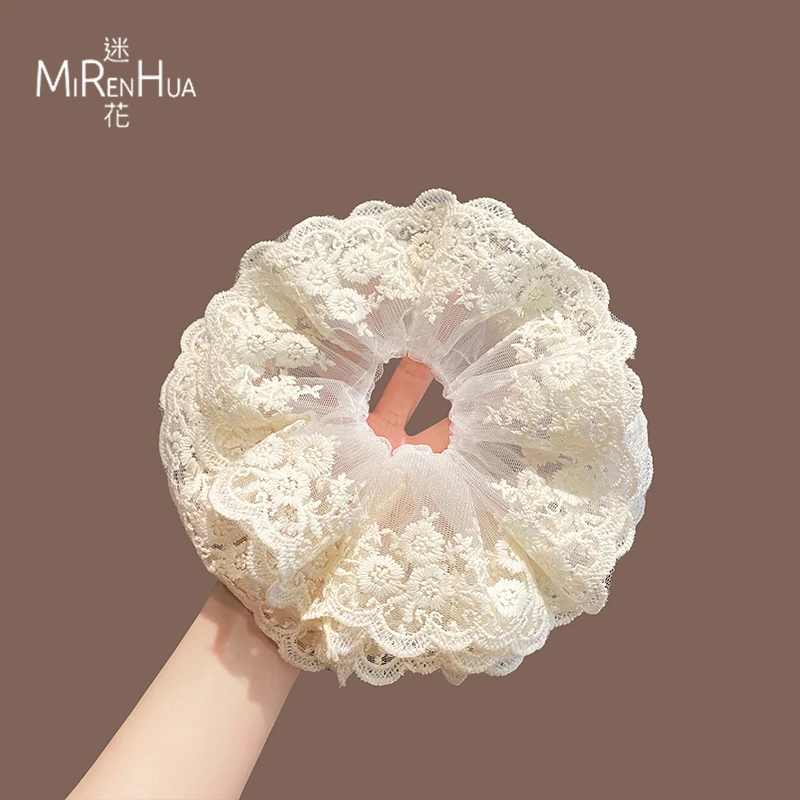 法式优雅温柔感蕾丝花边大肠发圈时尚百搭后脑勺扎发高弹发绳头饰