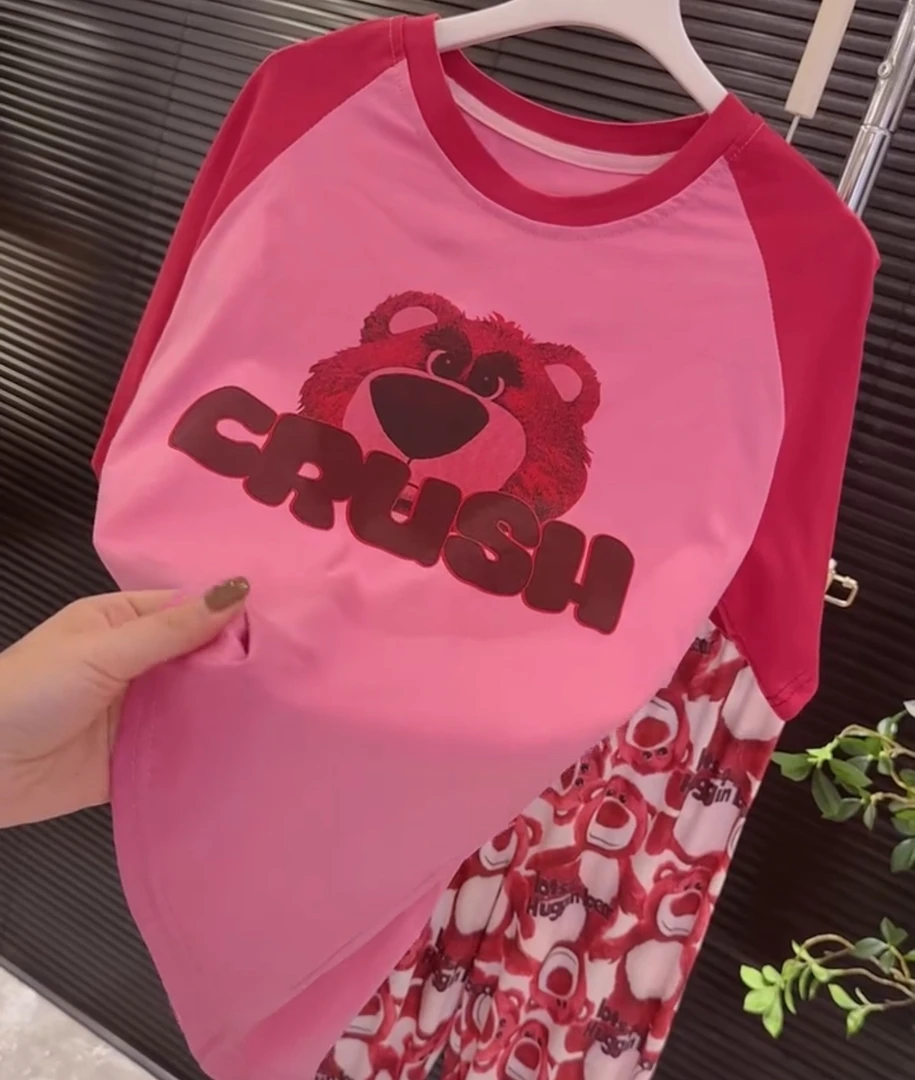 减龄草莓熊半袖裤子家居服两件套【实物微色差】