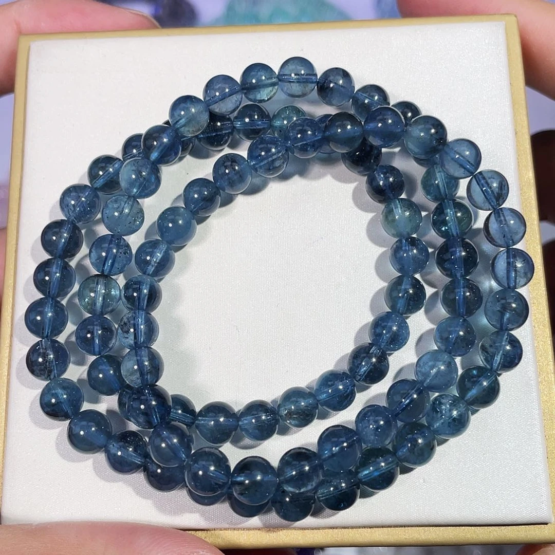 未镶嵌手串水晶6.5mm三圈魔鬼蓝海蓝宝