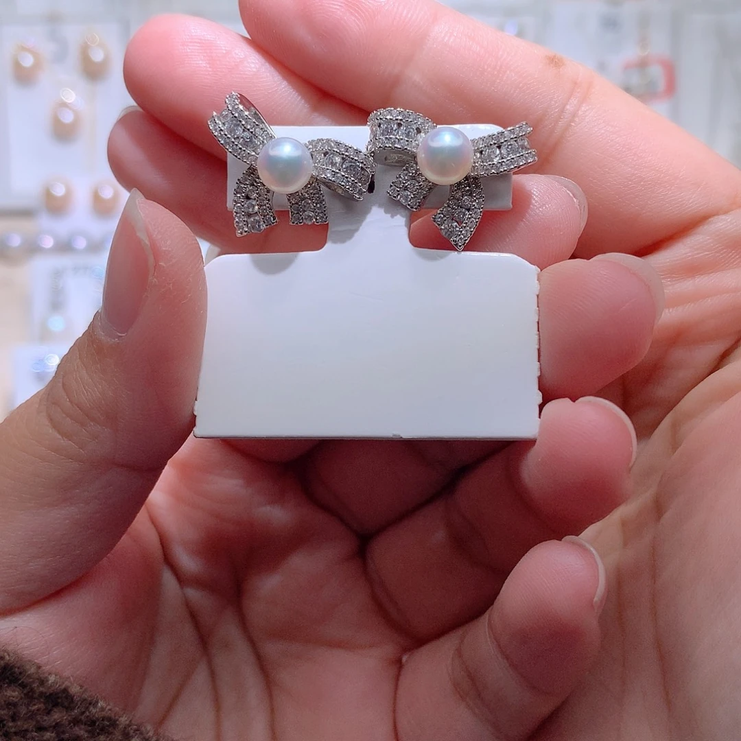 淡水珍珠银S925镶嵌耳饰CC6-7mm