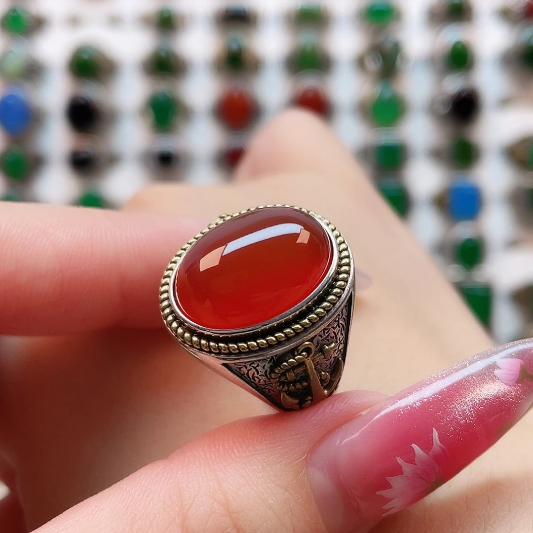 玛瑙/玉髓戒指银S925镶嵌