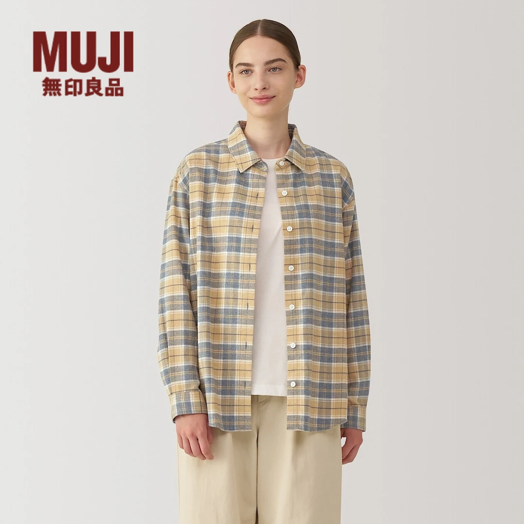 无印良品 MUJI 女式法兰绒衬衫领长袖衬衫 百搭休闲叠穿