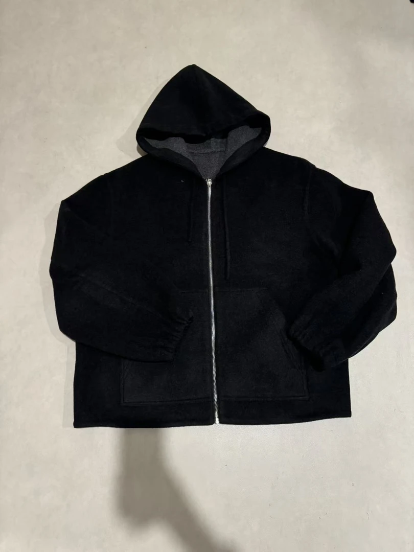 厚实软糯羊毛羊绒连帽设计高级休闲毛呢外套女