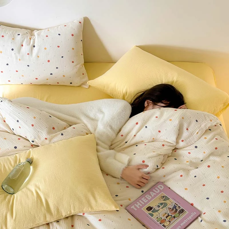 落叶碎星|A类全棉皱皱双层纱四件套纯棉床单被套儿童床品母婴级