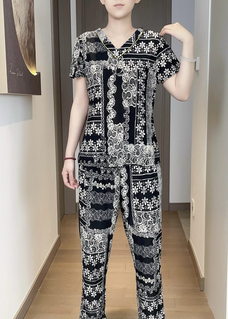 夏季时尚百搭洋气新款妈妈装气质显瘦套装两件套九分裤休闲薄款