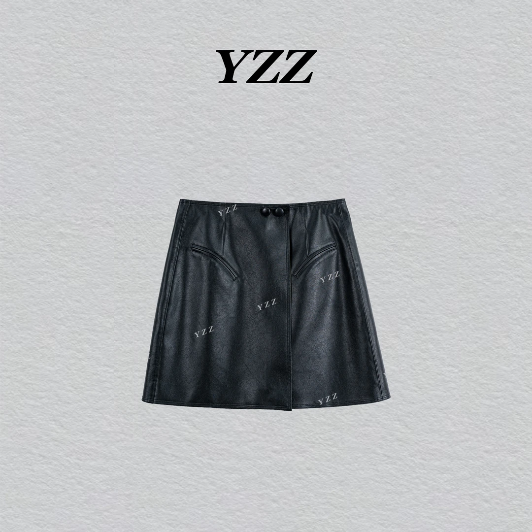 YZZ“秒爱” 复古高腰百搭显瘦a字包臀皮短裙 810878