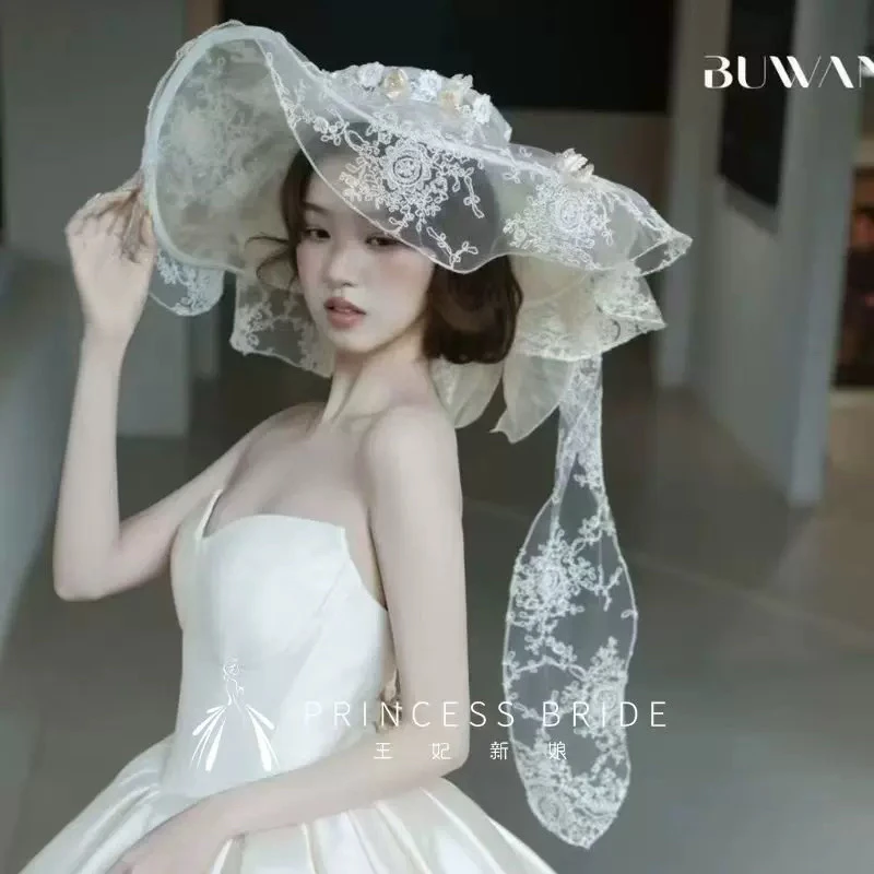 新品手作蕾丝小花个性仙气大礼帽新娘结婚纱礼服造型写真旅拍饰品