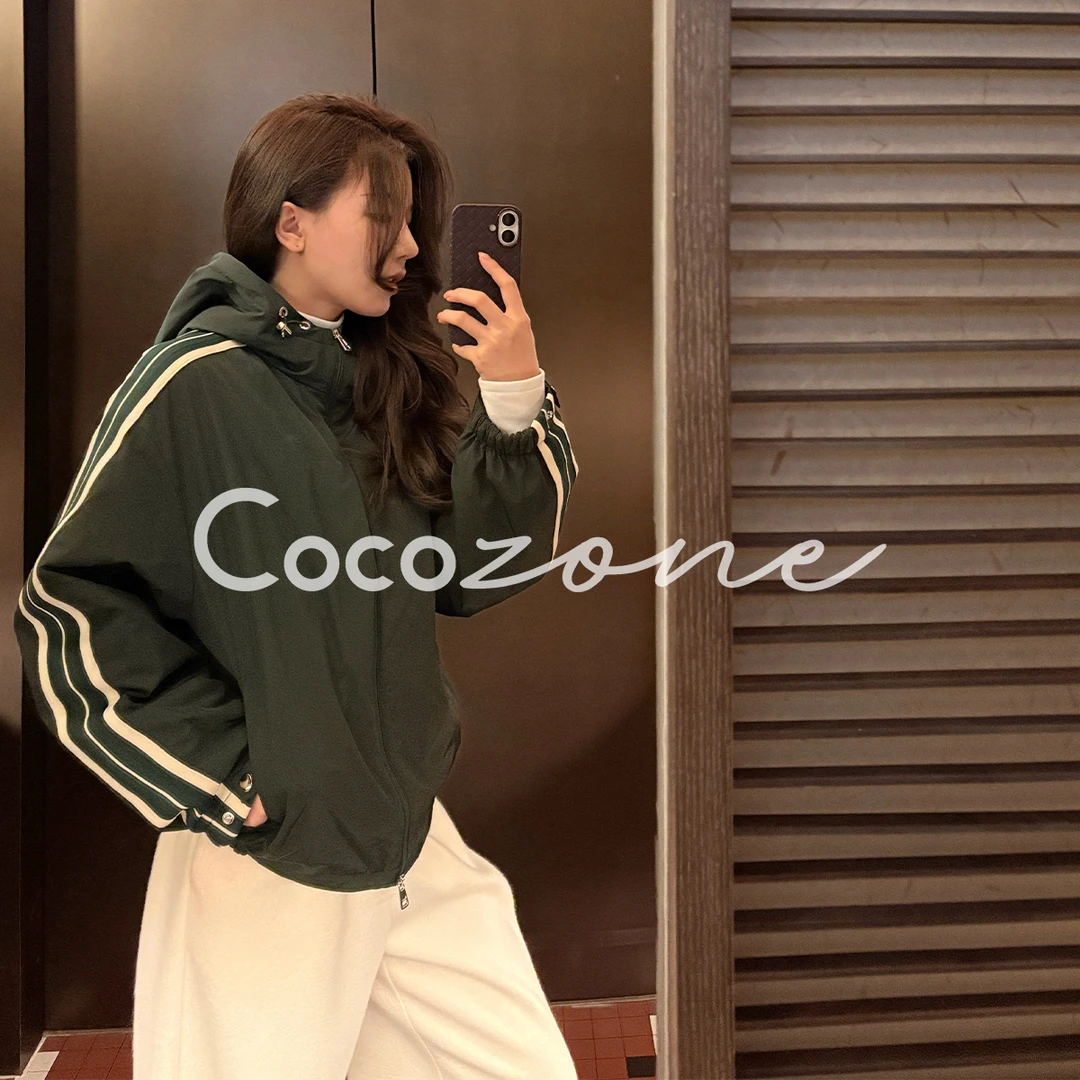 COCO ZONE 刘一一“重返校园”连帽条纹拉链外套 CD1A1553