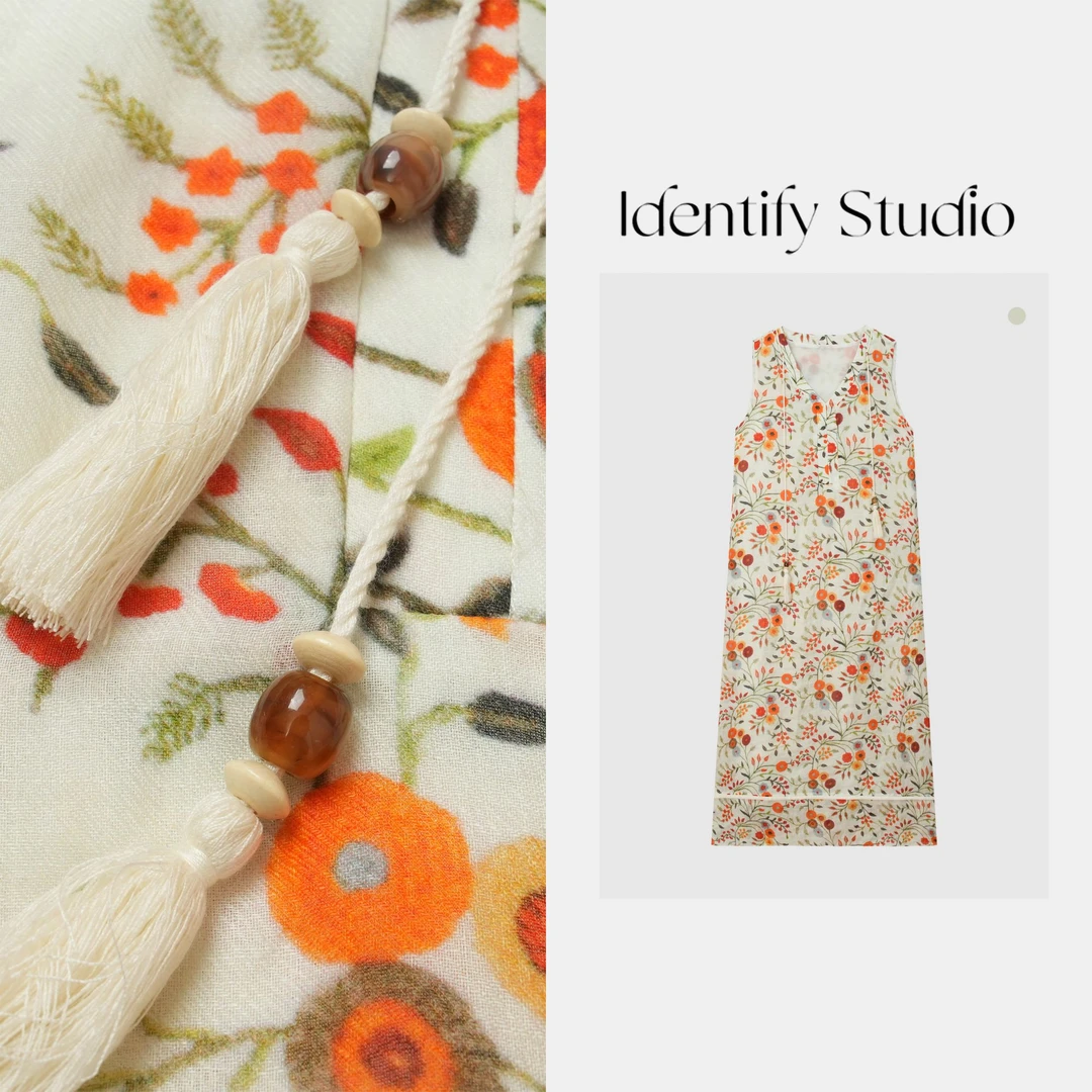 IDENTIFY“小雏菊”夏季新款休闲印花无袖苎麻连衣裙25SS SS07003