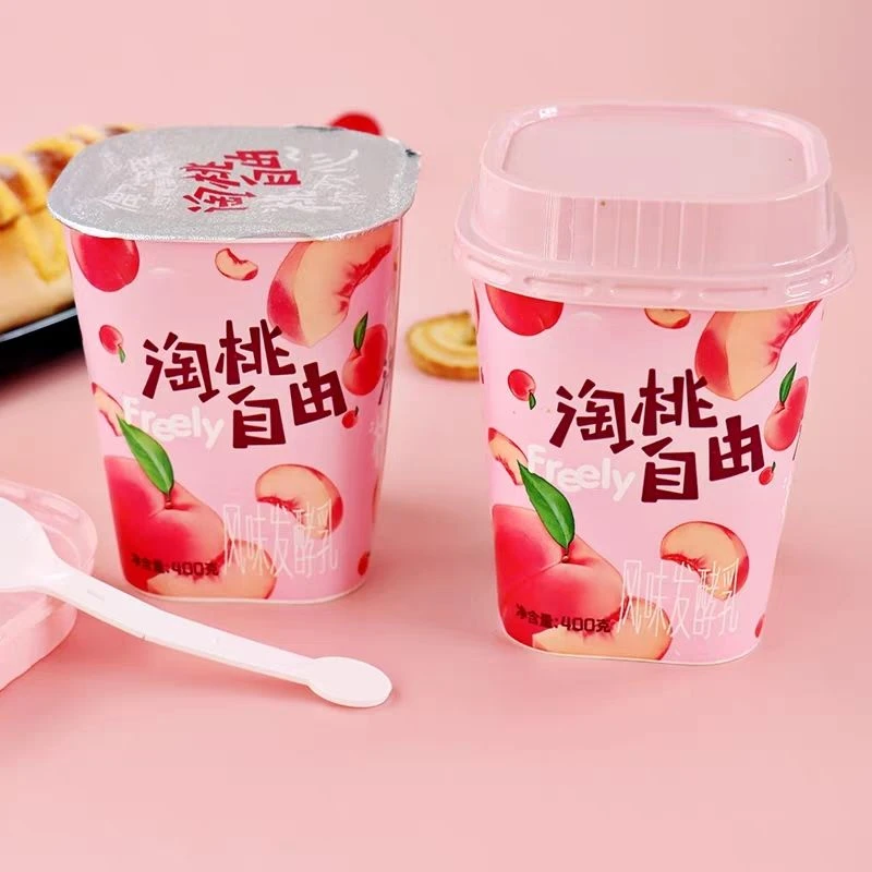 新品新疆天润淘桃自由白桃风味发酵乳400gx2盒低温酸奶