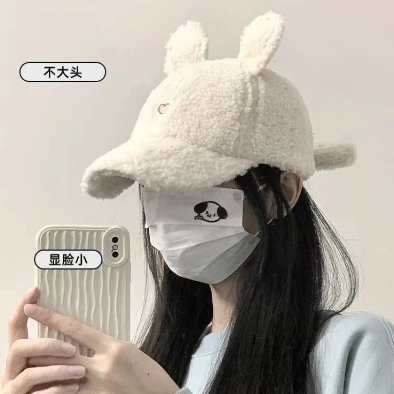 毛茸茸帽子女秋冬显脸小棒球帽保暖套头毛绒帽可爱羊羔绒鸭舌帽