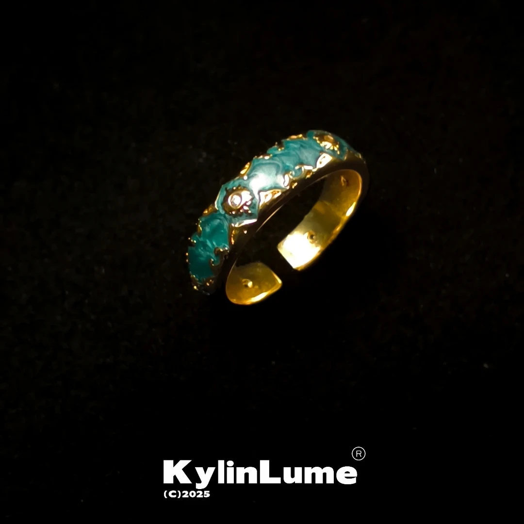 铜合金戒指 Vintage古着戒指珐琅复古小众设计百搭开口中古尾戒05