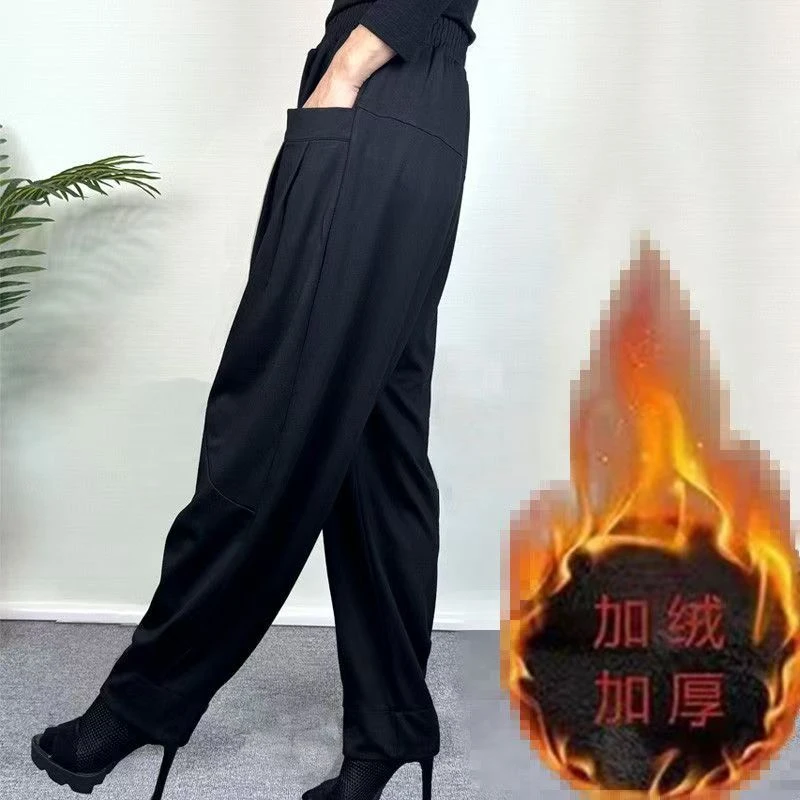 女式加绒加厚款哈伦裤宽松休闲小脚裤显瘦遮肉百搭春秋冬季松紧裤