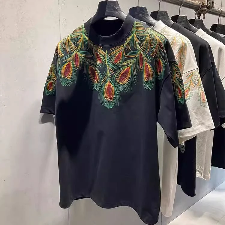 XOQ官方美式圆领短袖T恤复古宽松休闲2025季刺绣男女同款潮牌大码