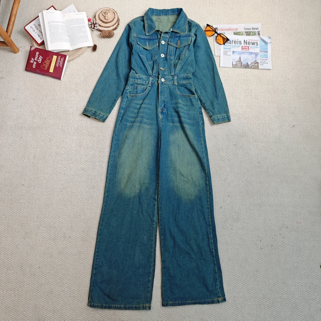 【伊人风尚服饰推荐】2025春季新款时尚牛仔连体裤长裤9677