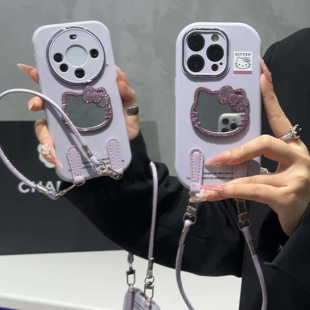 奥菲顿香芋紫kt镜子挂绳适用苹果17胖子16手机壳华为vivo小米oppo