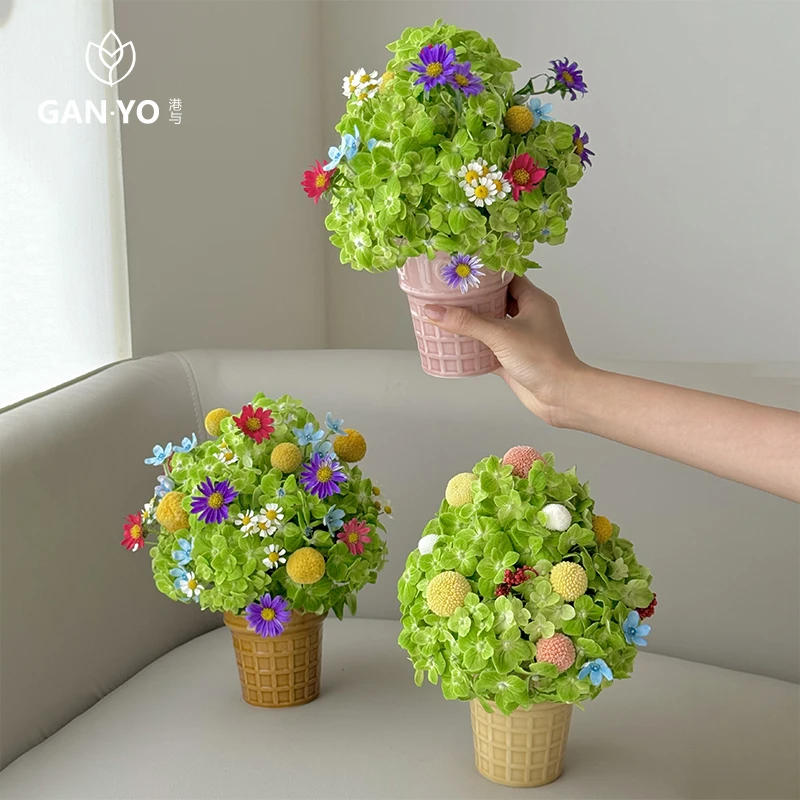 港与 陶瓷冰淇淋迷你插花桶鲜花束插花杯子花艺店装饰搭配diy材料