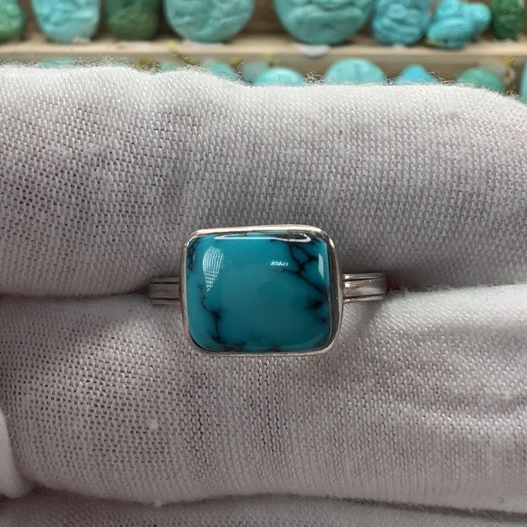 银S925镶嵌绿松石戒指樱***…