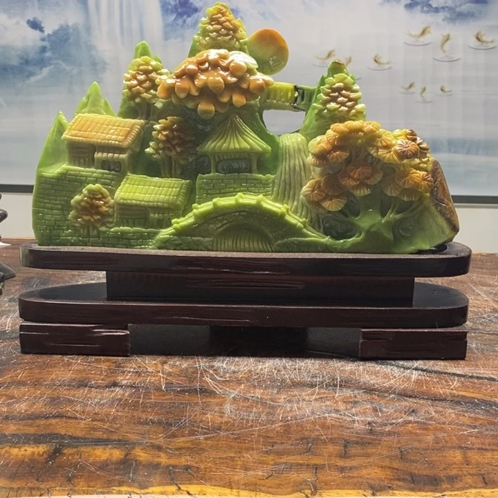 尤***石材岫岩玉山水画作品