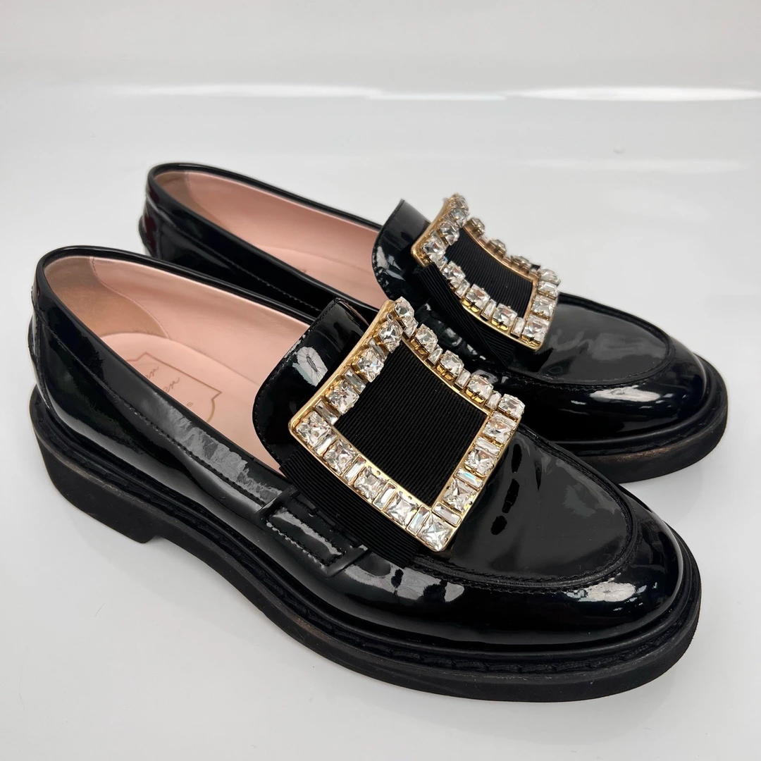 99新 Roger Vivier/罗杰·维威耶 37.5码/方扣满钻乐福鞋/LZ00182