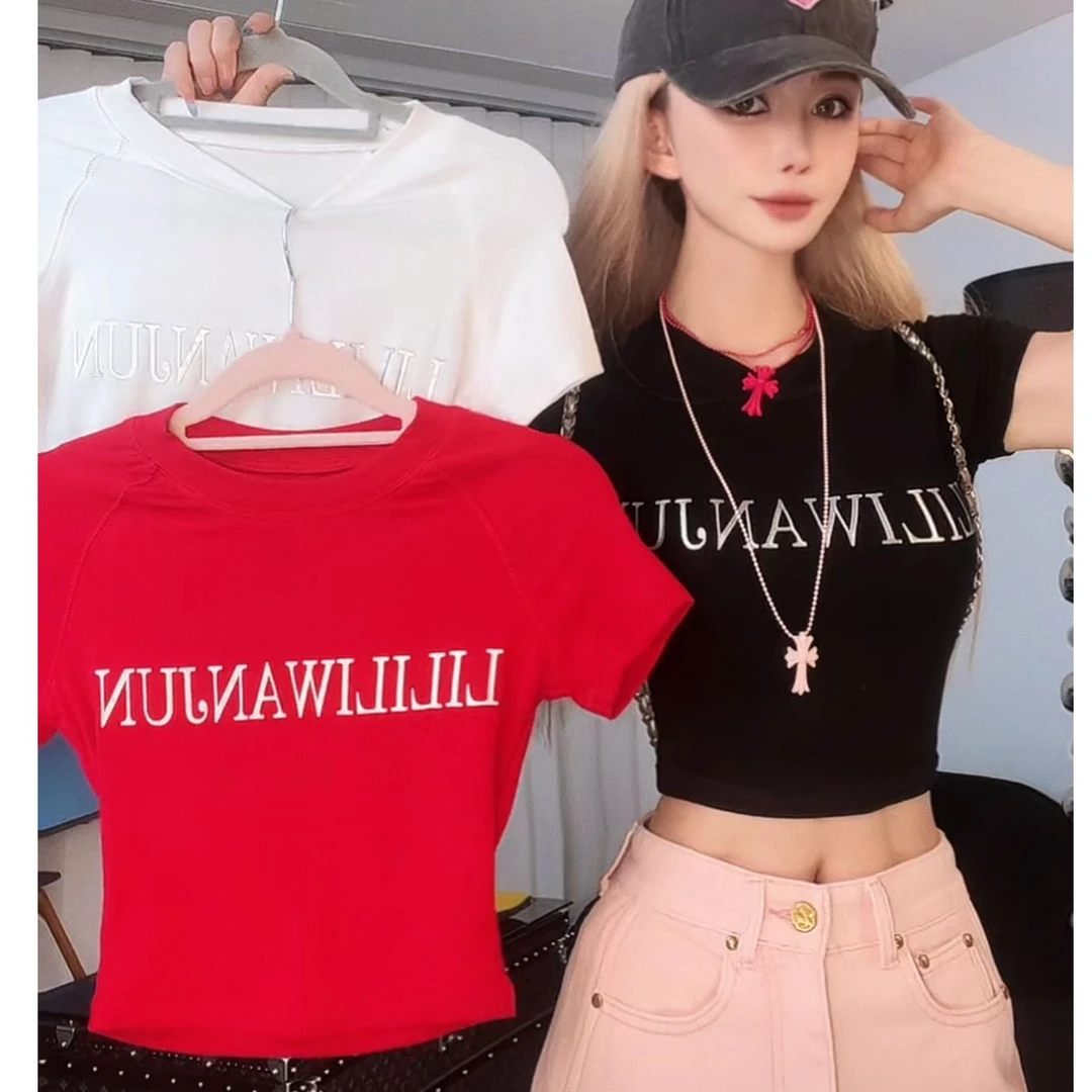 婉君【字母T】夏季网红短袖休闲修身T恤上衣LWJ24B2T822