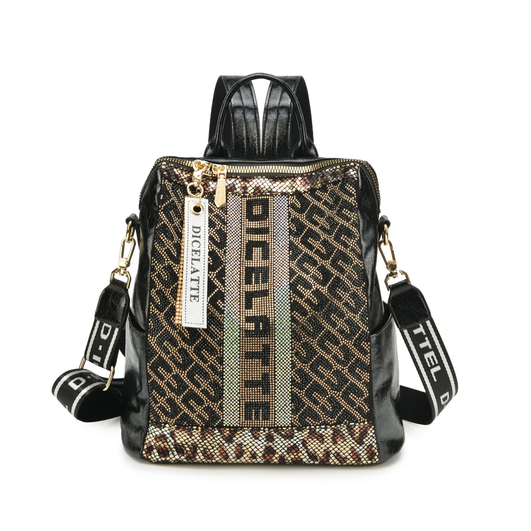 2025新款轻奢潮流时尚洋气高级百搭休闲豹纹轻职风多用女士双肩包