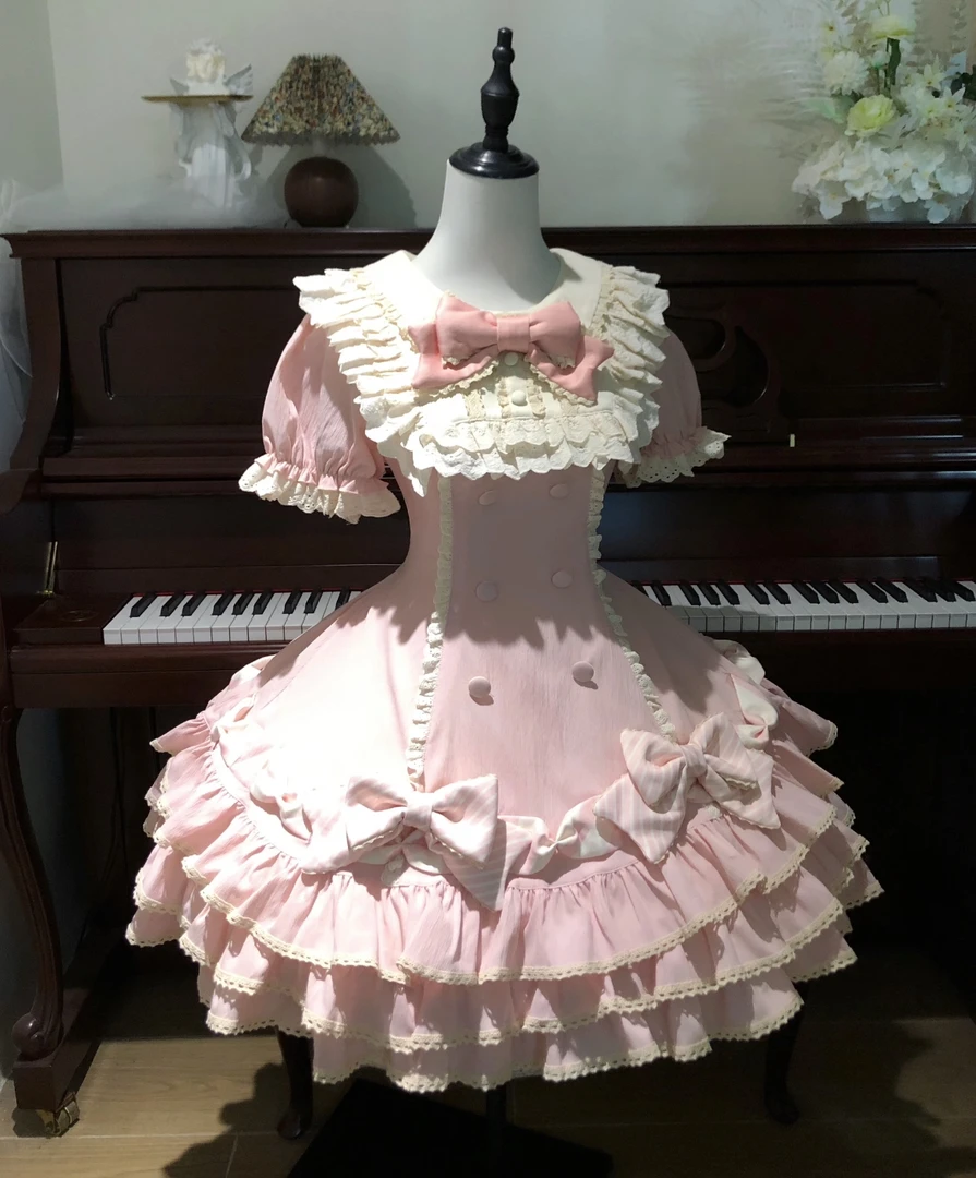 条纹千层实体店现货lolita粉色op