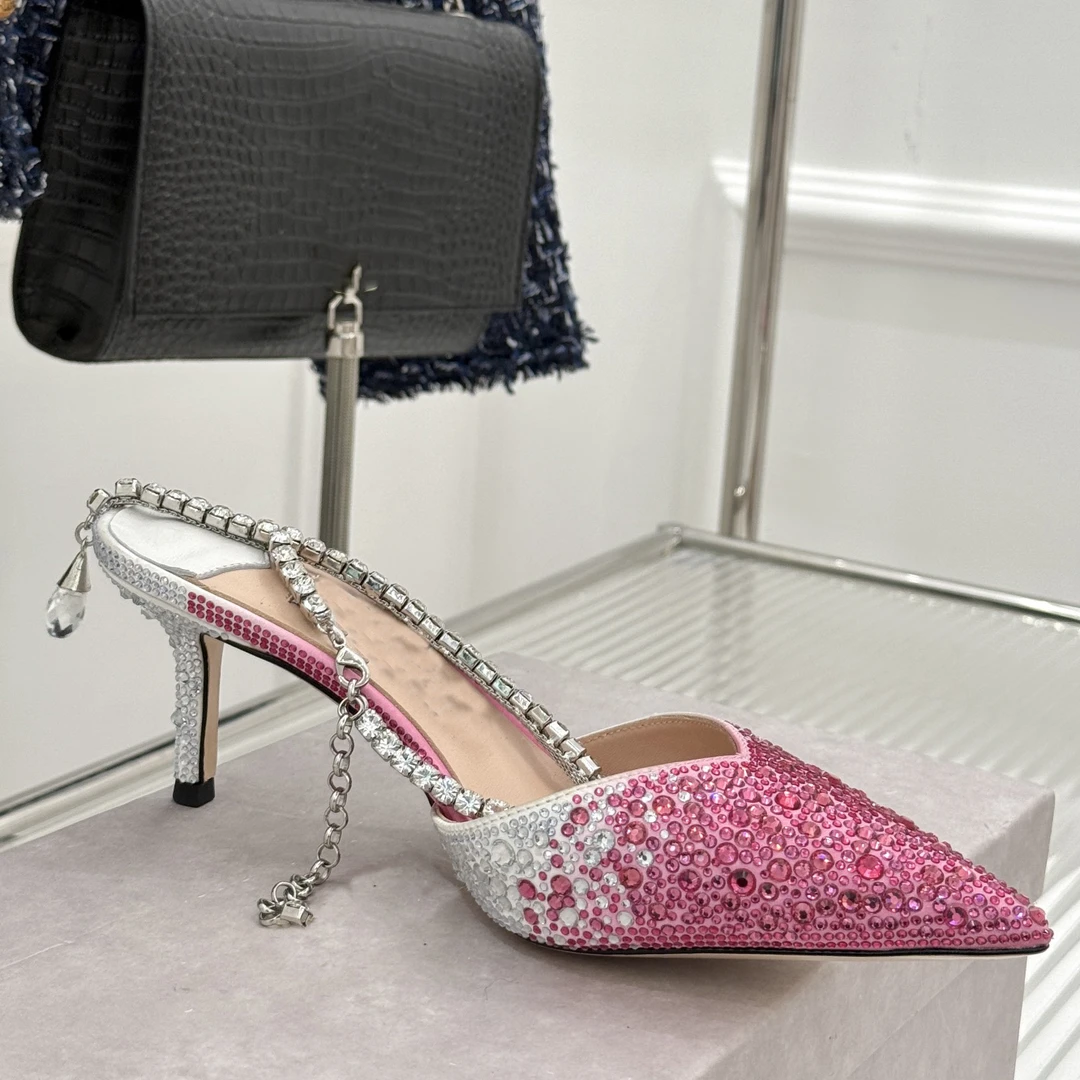 rv 钻石链条水晶高跟凉鞋