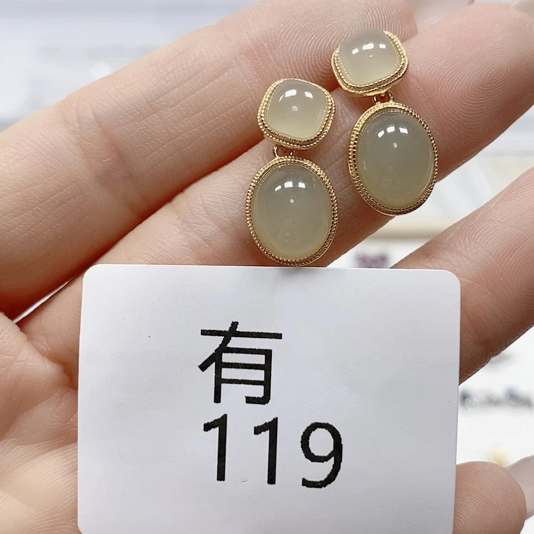 和田玉银S925镶嵌耳饰有119