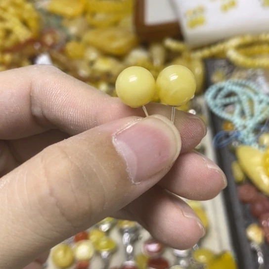 裸石蜜蜡银S925镶嵌耳钉