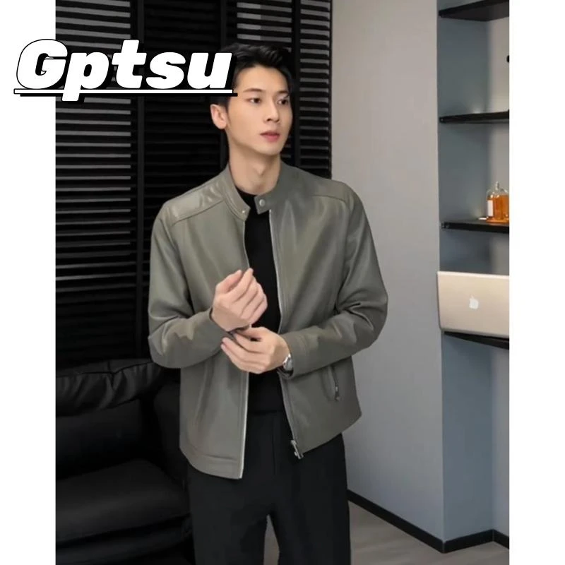 GPTSu高级感好看皮衣外套男士春秋季小立领pu皮机车服痞帅风夹克