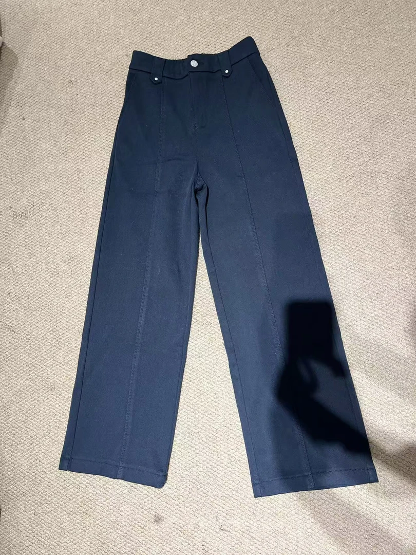 25255秋冬时尚休闲后松紧腰小个子加绒九分直筒裤七