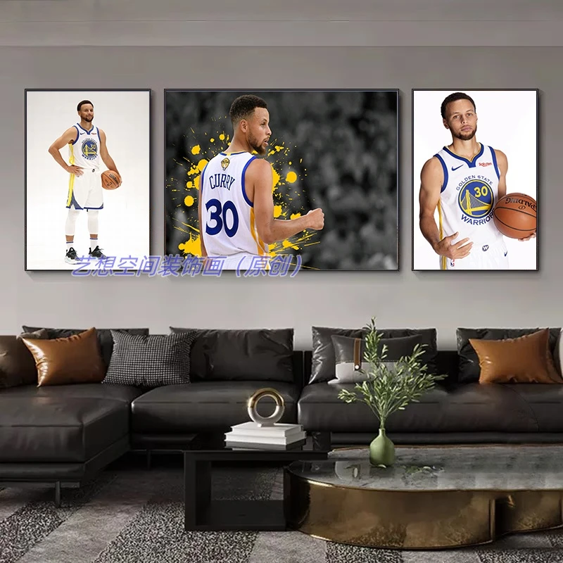 库里赛季三联装饰画生日礼物NBA篮球球星男孩房壁画电竞房挂画