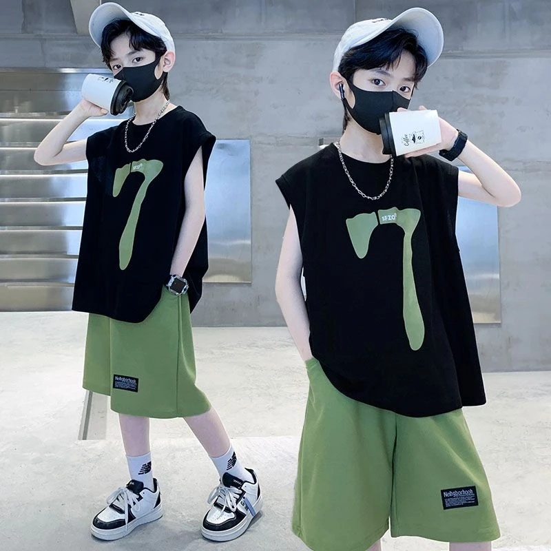 男童无袖套装2025夏装新款中大童儿童男孩帅气运动夏季背心潮