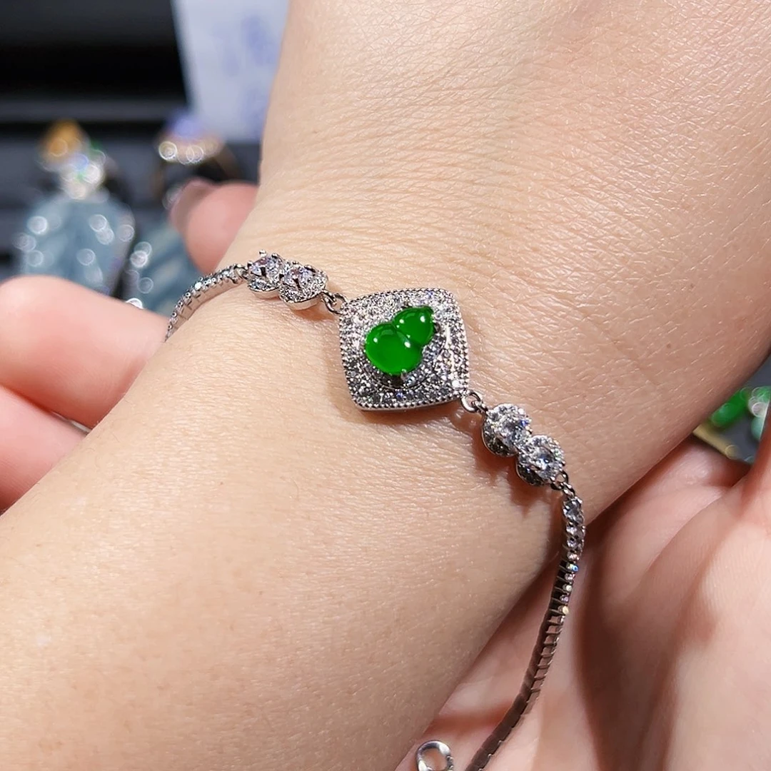 翡翠手链银S925镶嵌手链