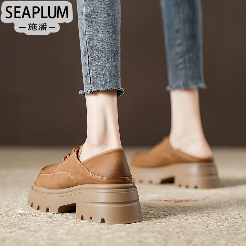 SEAPLUM厚底乐福鞋女英伦风百搭春秋小皮鞋2025时尚新款真皮休闲
