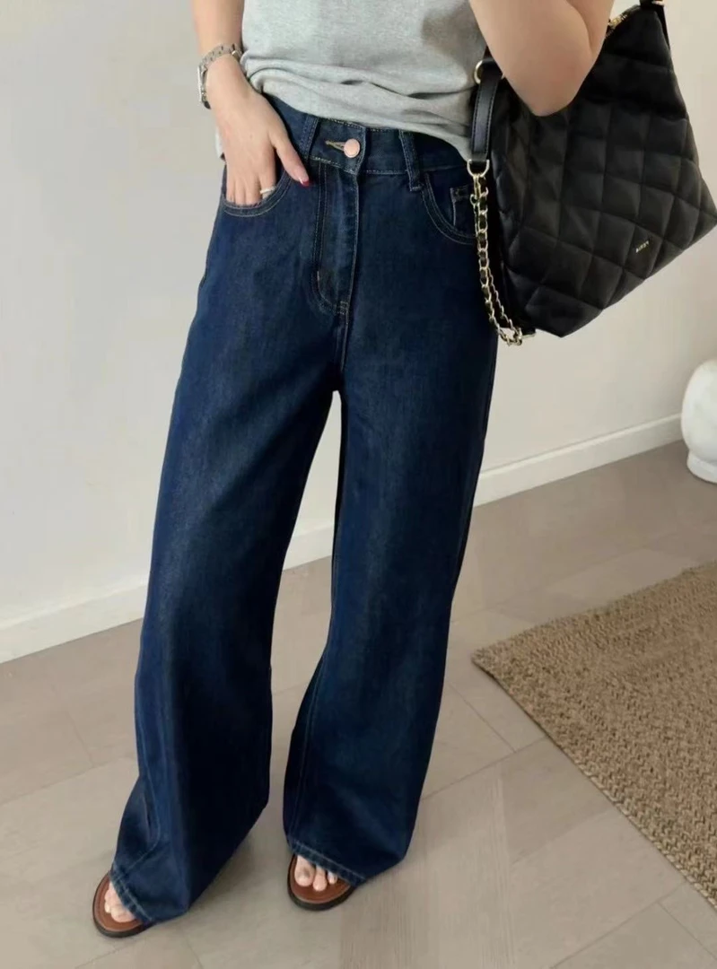 乐缘新款mo百搭显瘦大阔腿裤牛仔裤