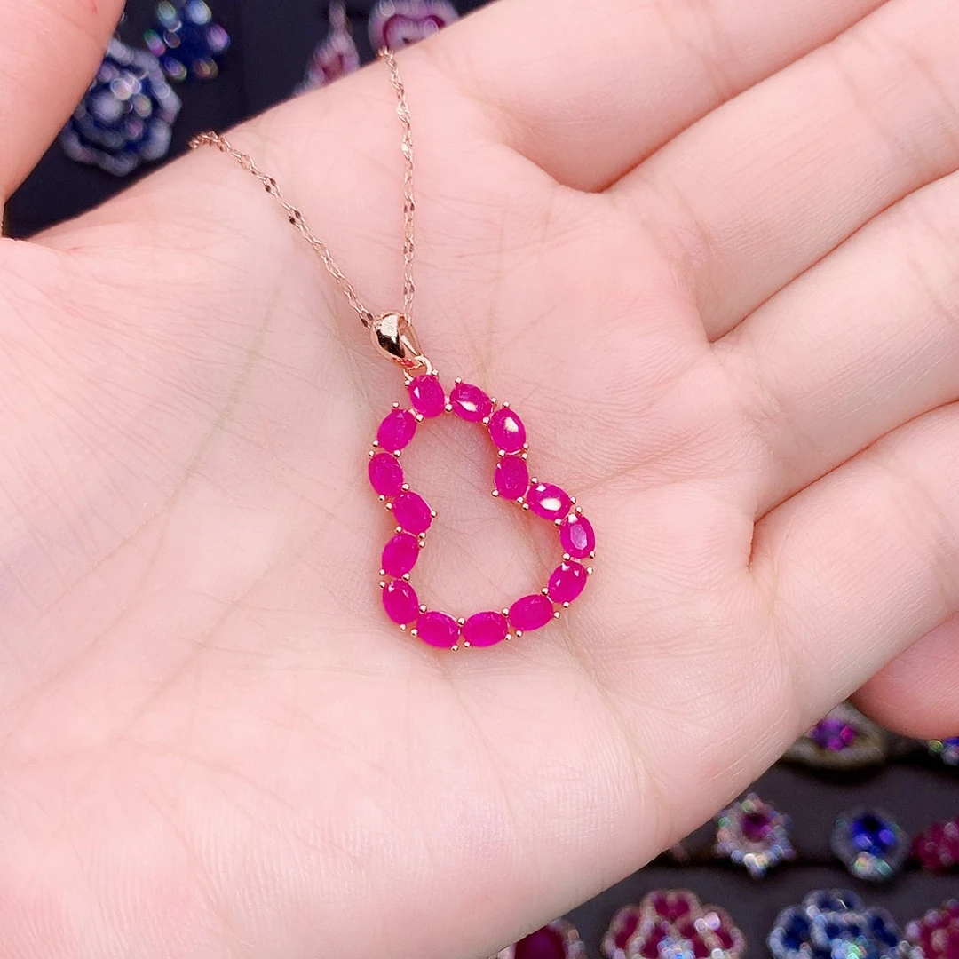 银S925镶嵌颈饰红宝石